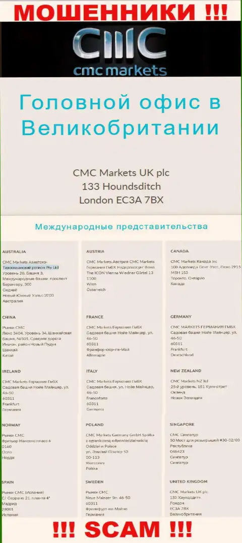 На интернет-сервисе организации CMC Markets приведен ненастоящий адрес регистрации - это МОШЕННИКИ !!!