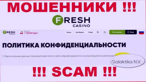 Юридическое лицо жуликов Fresh Casino - это GALAKTIKA N.V