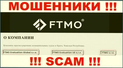 На сайте FTMO Com говорится, что FTMO Evaluation US s.r.o. - это их юридическое лицо, однако это не обозначает, что они надежны