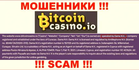 Организация Bitcoin Casino находится под крышей конторы