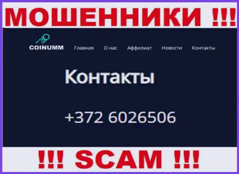 Номер телефона конторы Коинумм, который указан на сайте мошенников