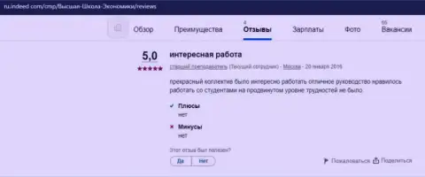 Достоверный отзыв клиента фирмы ВШУФ Ру на веб-сайте индеед ком