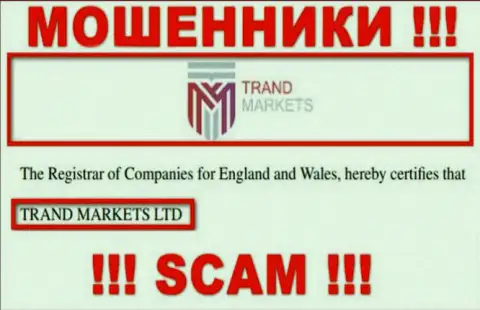Юридическое лицо компании ТрандМаркетс Ком - TRAND MARKETS LTD, инфа взята с сайта