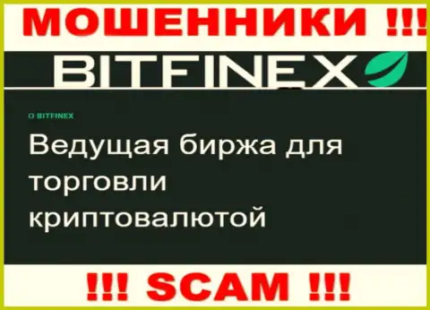 Основная деятельность Bitfinex - это Криптоторговля, будьте бдительны, промышляют неправомерно