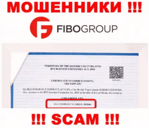 Регистрационный номер противоправно действующей организации ФибоГрупп - 549364