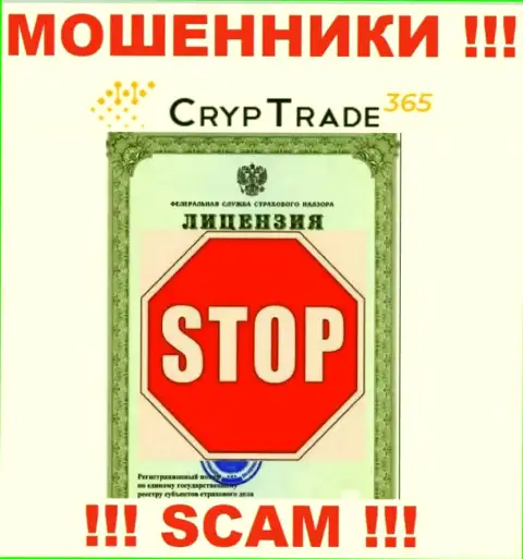 Деятельность CrypTrade365 нелегальна, поскольку указанной компании не дали лицензионный документ