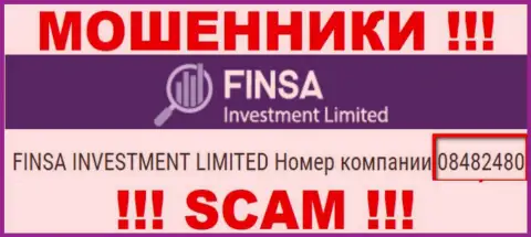 Как представлено на официальном сайте мошенников Finsa: 08482480 - их регистрационный номер