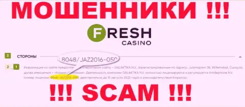 Лицензия, которую ворюги Fresh Casino представили у себя на web-сайте