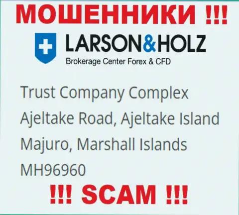 Оффшорное местоположение ЛарсонХольц Ру - Trust Company Complex Ajeltake Road, Ajeltake Island Majuro, Marshall Islands МН96960, откуда указанные мошенники и проворачивают свои махинации