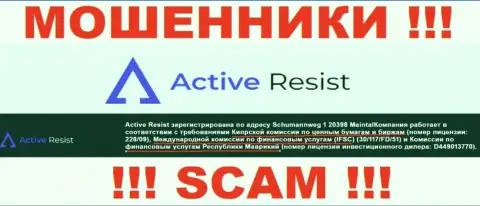 Компания ActiveResist Com незаконно действующая, и регулятор у нее точно такой же мошенник