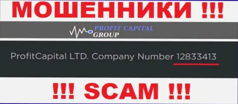 Рег. номер ProfitCapital Ltd, который показан мошенниками на их сайте: 12833413