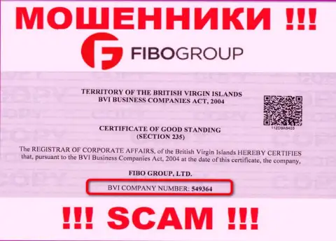 На веб-портале мошенников Фибо-Форекс Ру представлен именно этот номер регистрации данной конторе: 549364