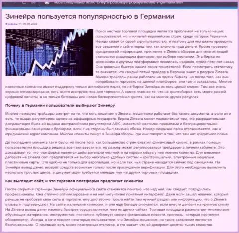 Информационный материал об условиях для трейдинга дилингового центра Zineera Com на сайте Kuban Info