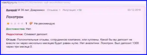Андрей является автором этой статьи с высказыванием об forex компании ВССолюшион, данный отзыв был перепечатан с веб-сайта все отзывы.ру